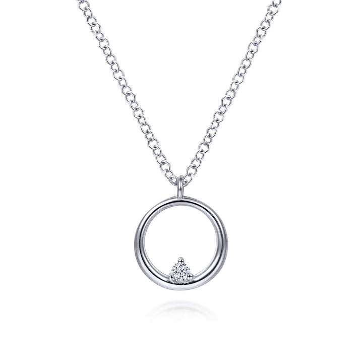 Sterling Silver Gabriel & Co. Circle Necklace With A Diamond