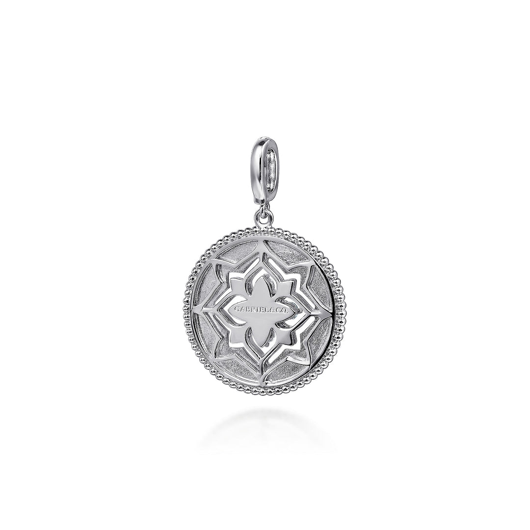 Gabriel & Co. Sterling Silver 24mm Disc Pendant With Blue Topaz And White Sapphires