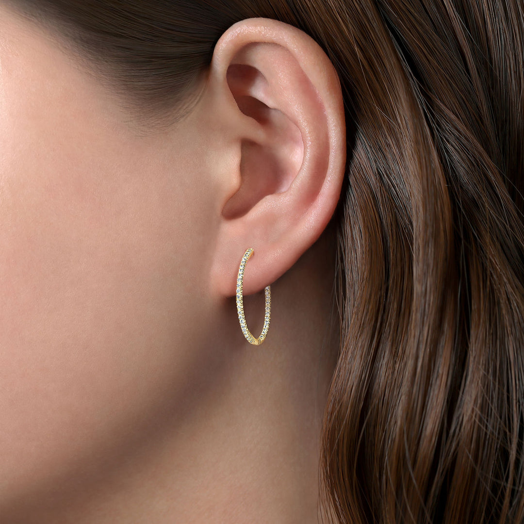 14K Yellow Gold Medium Hoop 0.51 CTW Diamond Earrings
