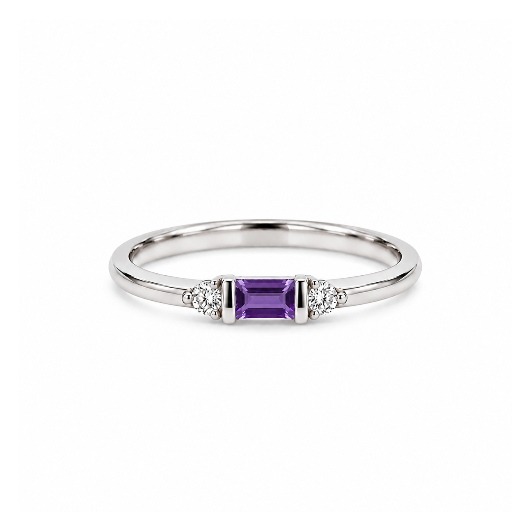 14K White Gold 4x2mm Amethyst And 0.05 CTW Diamond Ring