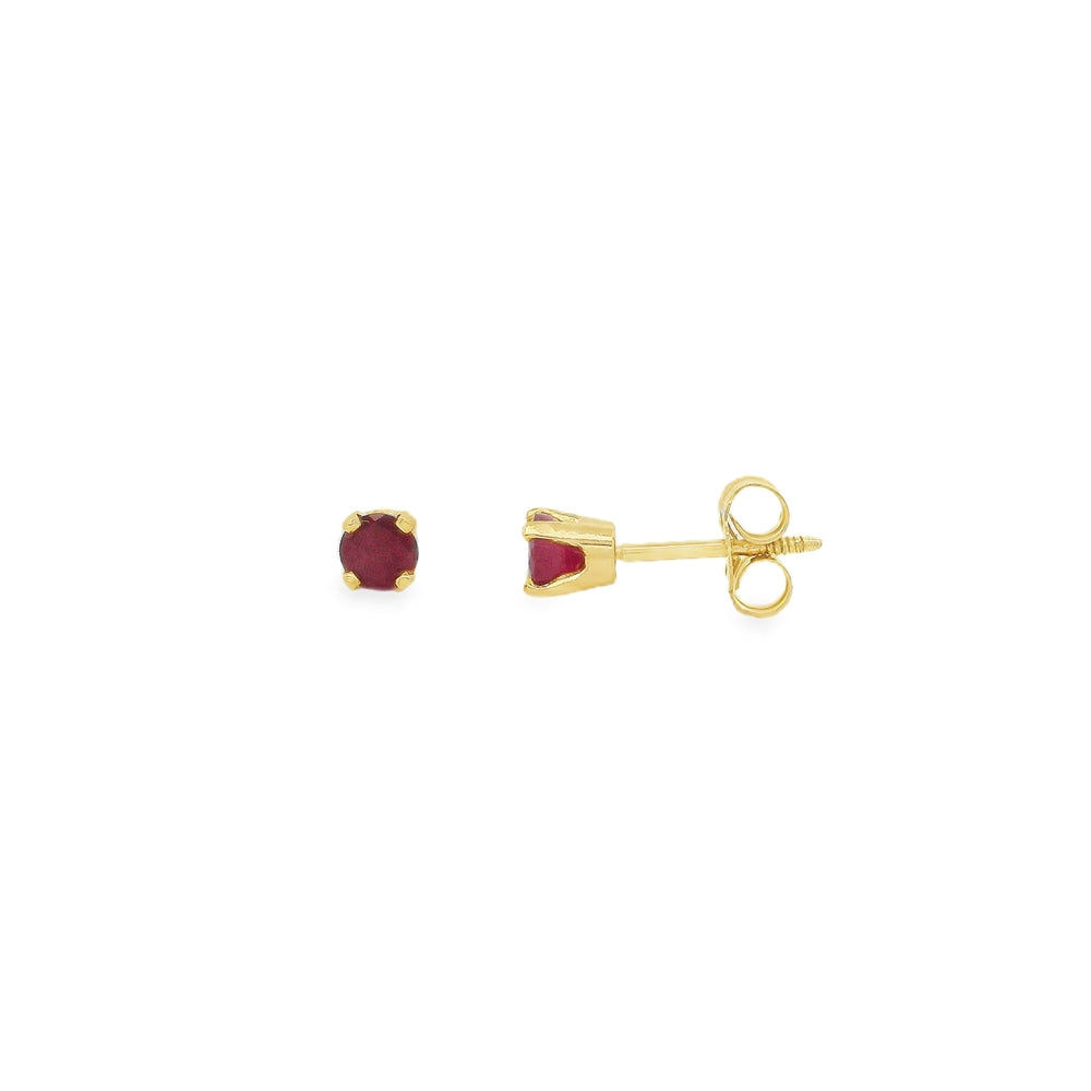 14K Yellow Gold 3mm Round Ruby Stud Earrings