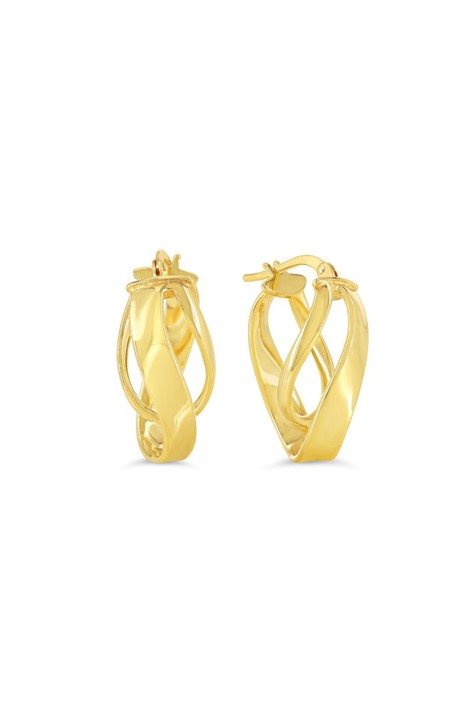 sempreORO Sterling Silver 14 Karat Gold Bonded Ribbon Hoop Earrings