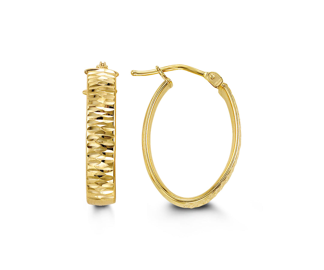 10K Yellow Gold Diamond-cut Finish Small Oval Hoop Earrings