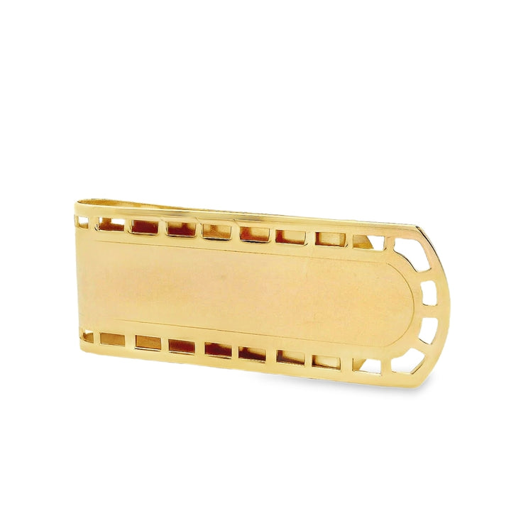 Estate - 14 Karat Yellow Gold Polished Money Clip With Open Patterned Edges.
