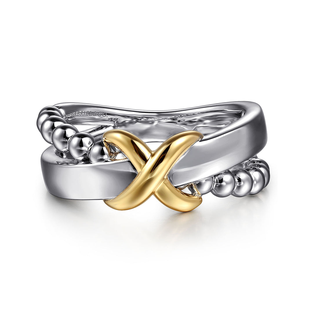 Gabriel & Co. Sterling Silver And 14K Yellow Gold Criss-Cross Ring