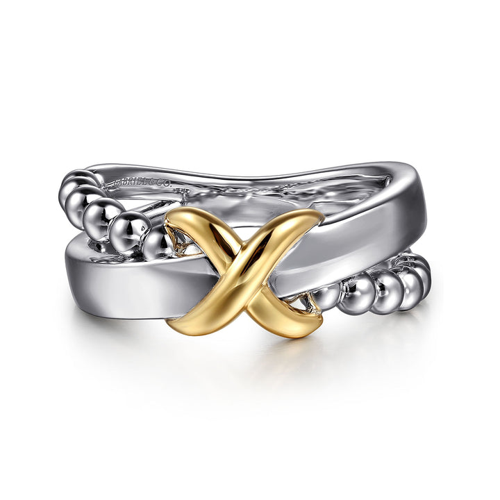 Gabriel & Co. Sterling Silver And 14K Yellow Gold Criss-Cross Ring