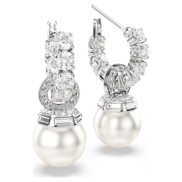Swarovski Matrix Rhodium Plated Drop Earrings With Crystal Pearls And Clear Crystals 5691716