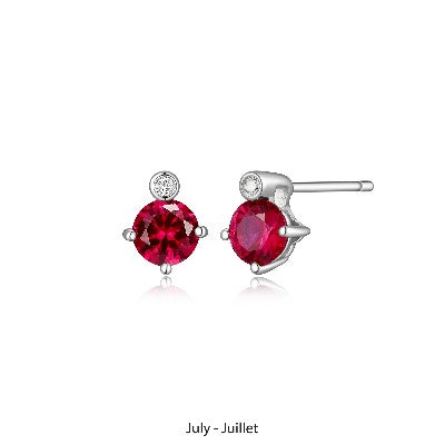 Elle Silver Created Ruby And Lab Grown Diamond Stud Birthstone Earrings