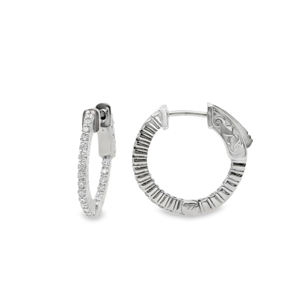 14K White Gold 0.41 CTW Diamond Hoop Earrings
