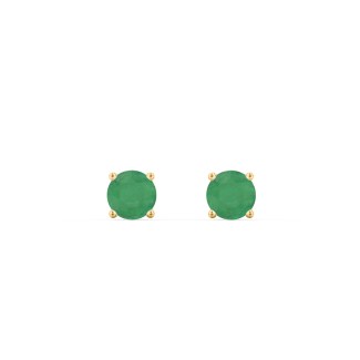 14K Yellow Gold 3mm Each Round Emerald Stud Earrings