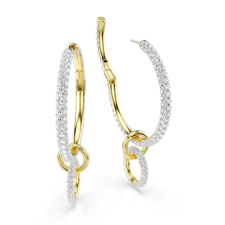Swarovski Dextera Rhodium And Gold-Tone Plated Hoop/Drop Earrings With Clear Crystals