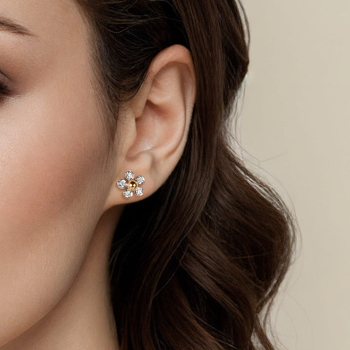 Sterling Silver And 14K Yellow Gold Gabriel & Co. Flower Stud Earrings With Diamonds
