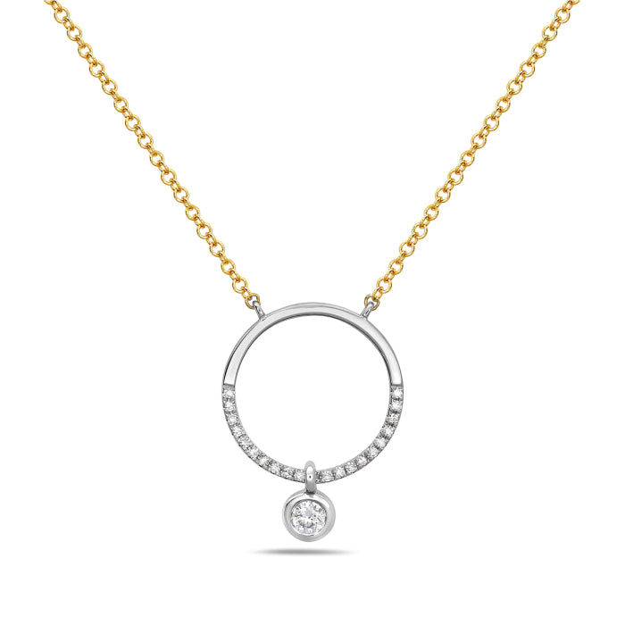14K Yellow/White Gold Bassali Jewellery Circular 0.13 CTW Diamond Necklace With 18 Inch Chain