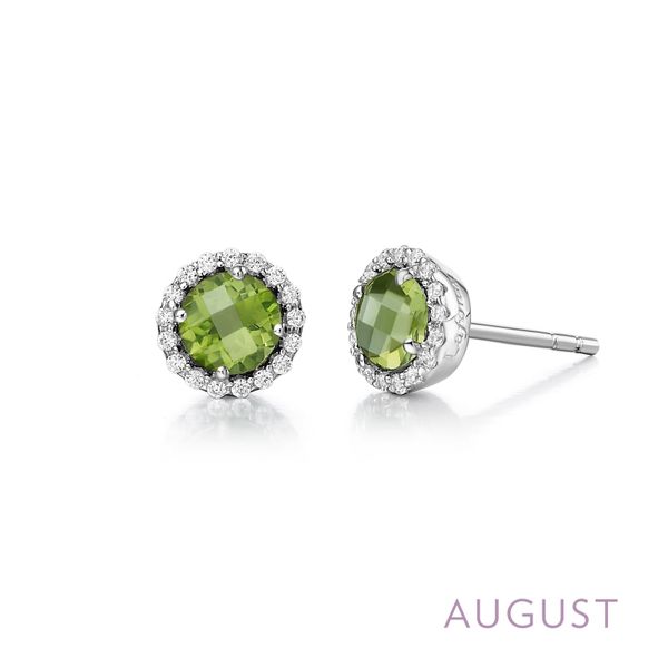 Lafonn Rhodium Plated Sterling Silver Genuine Peridot And Cubic Zirconia Stud Earrings