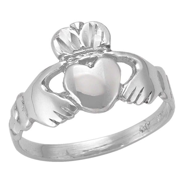 Women's 10K White Gold Polished Claddagh Ring