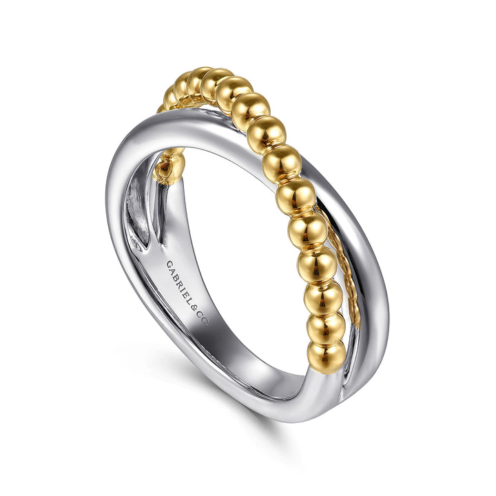 Gabriel & Co. Sterling Silver And 14K Yellow Gold Polished & Beaded Ring