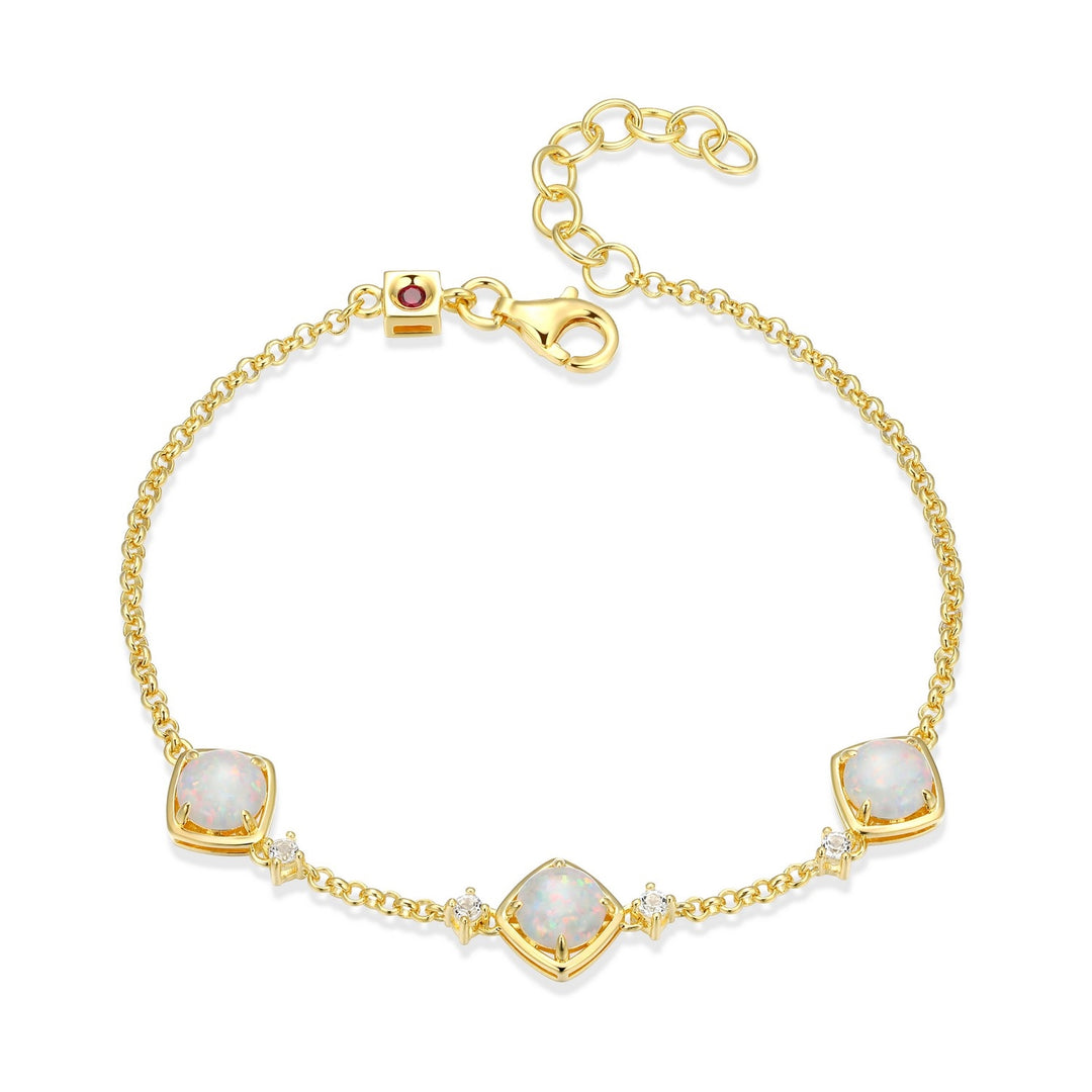 ELLE Sterling Silver 18K Yellow Gold Bracelet With Created Opals And White Topaz
