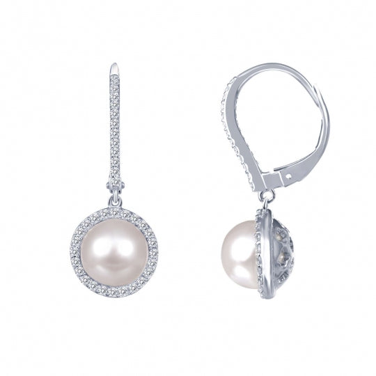 Lafonn Sterling Silver Fresh Water Pearl Drop Style Earring With Cubic Zirconias
