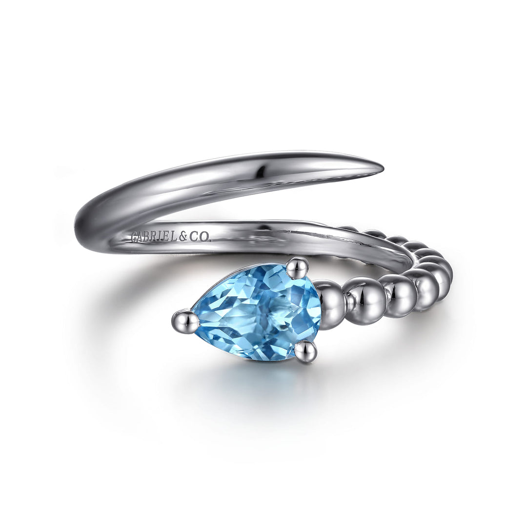 Sterling Silver  Gabriel & Co. Bypass Ring With Blue Topaz