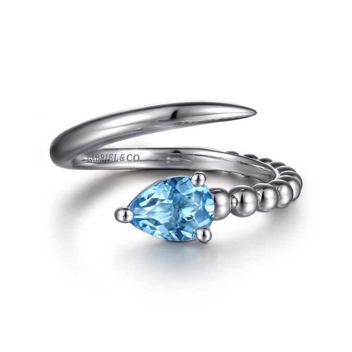 Sterling Silver  Gabriel & Co. Bypass Ring With Blue Topaz
