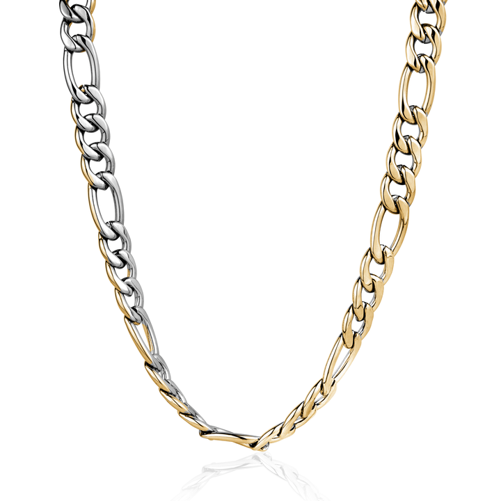 Italgem Stainless Steel And Yellow Gold Plated Reversible Figaro Link 22" Chain