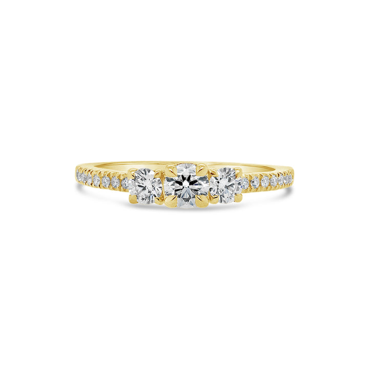 14K Yellow Gold Three Stone Diamond Noam Carver Engagement Ring With 0.33 CT Centre Stone