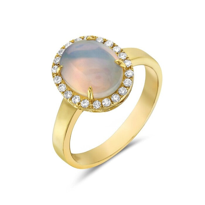14K Yellow Gold 1.22 CTW Jelly Opal And 0.22 CTW Diamond Ring