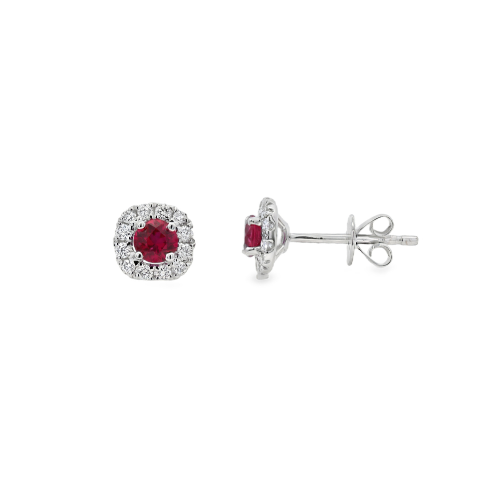 18K White Gold 0.44 CTW Round Ruby And 0.20 CTW Diamond Stud Earrings