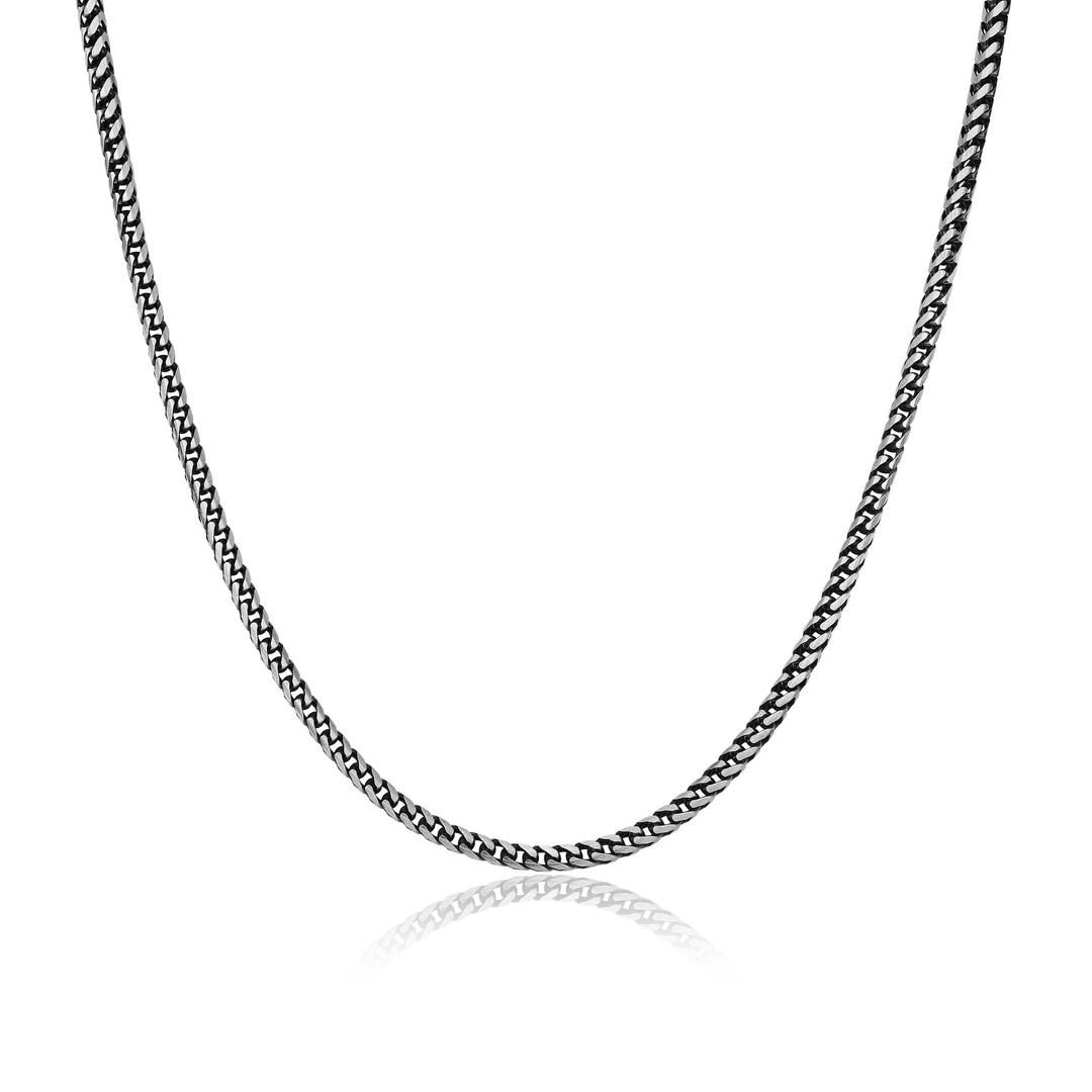 Ethos Men's Sterling Silver Medium Brushed Gunmetal Franco Link 22" Chain