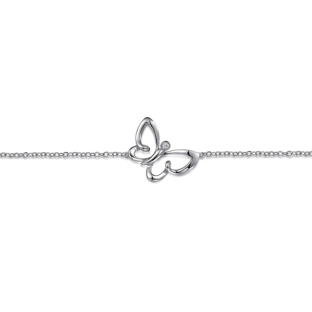 Sterling Silver Butterfly Stationed Bracelet With White Sapphire