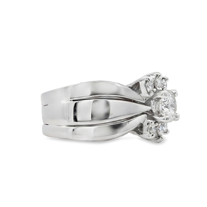 Estate - 14 Karat White Gold 1.00 CTW Diamond Wedding Set Size 5