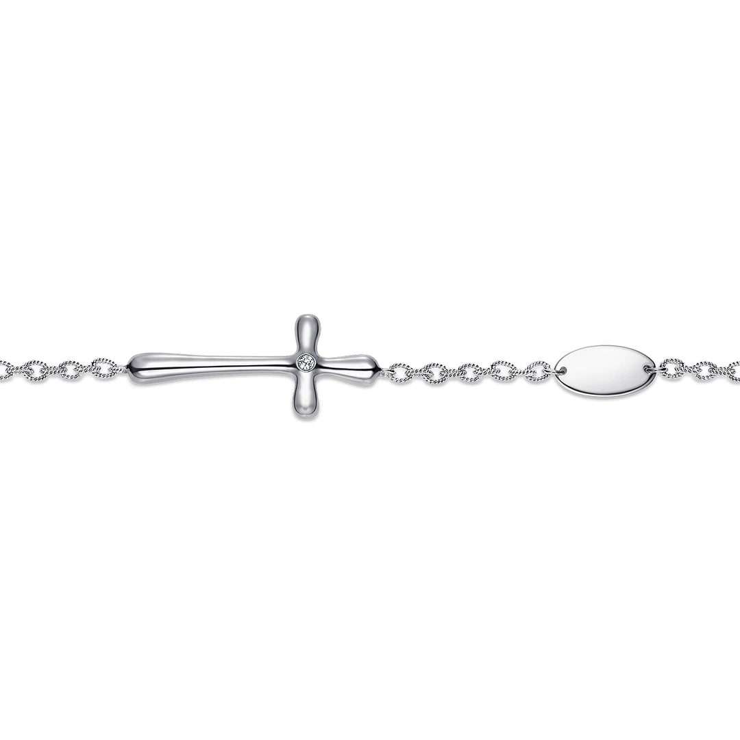 Sterling Silver Gabriel & Co. Cross Stationed Bracelet With Diamond