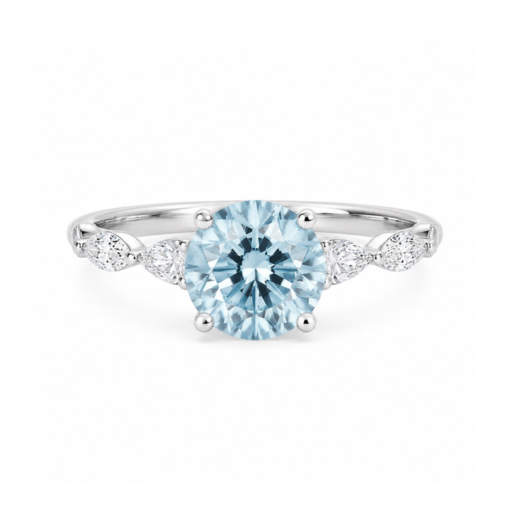 14K White Gold Blue LAB Diamond Engagement Ring
