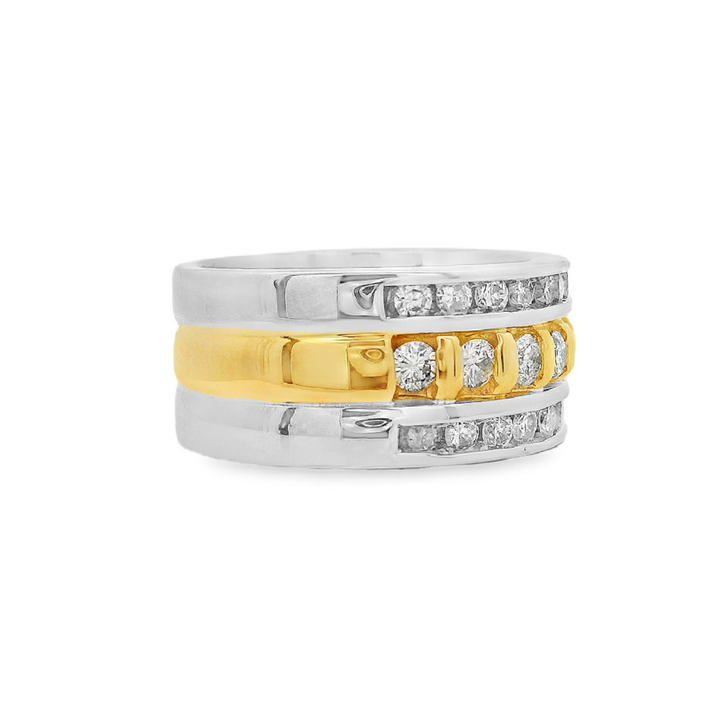 Estate - 14K White And Yellow Gold 0.60 CTW Diamond Set Wide Band, Size 6