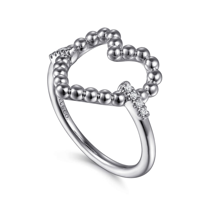 Sterling Silver Gabriel & Co. Heart Open Ring With Diamonds