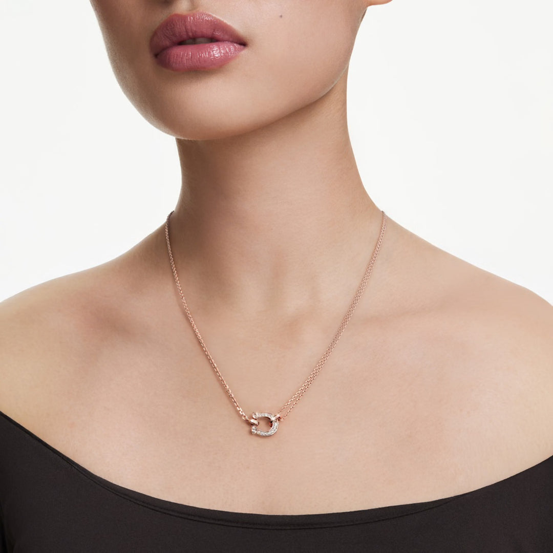 Swarovski Symbolica Rose Gold-Tone Plated Horseshoe Necklace With Clear Crystals 5741462