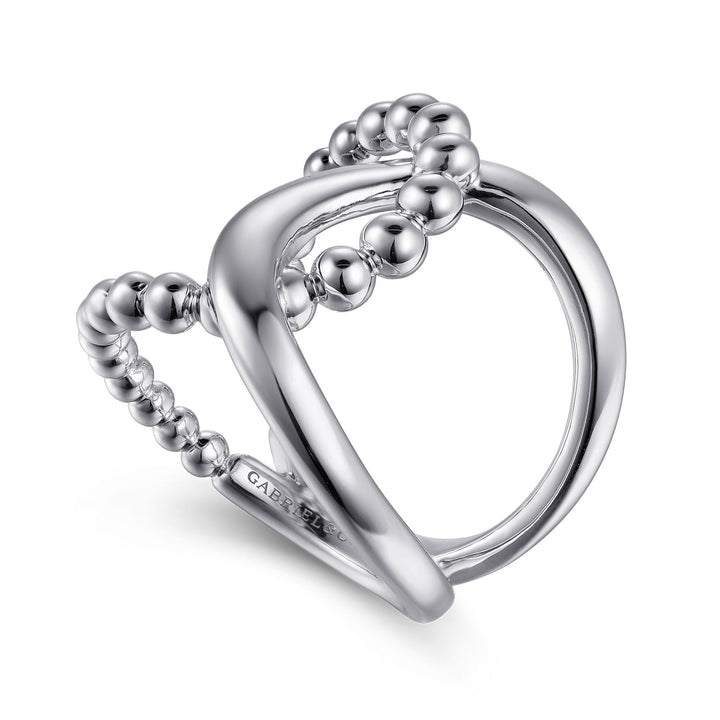 Gabriel & Co. Sterling Silver Polished & Beaded Wide Interlocking Ring