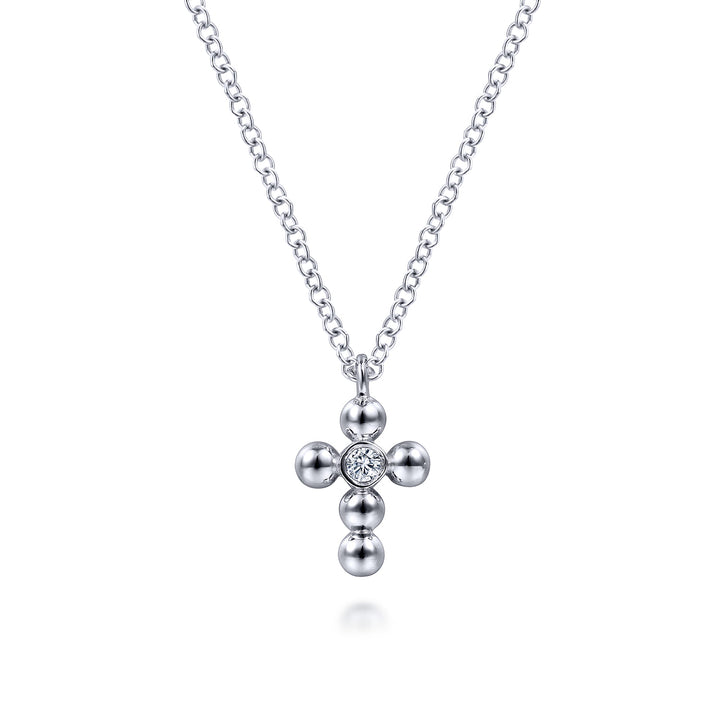 Sterling Silver Gabriel & Co. Cross Necklace With Diamond