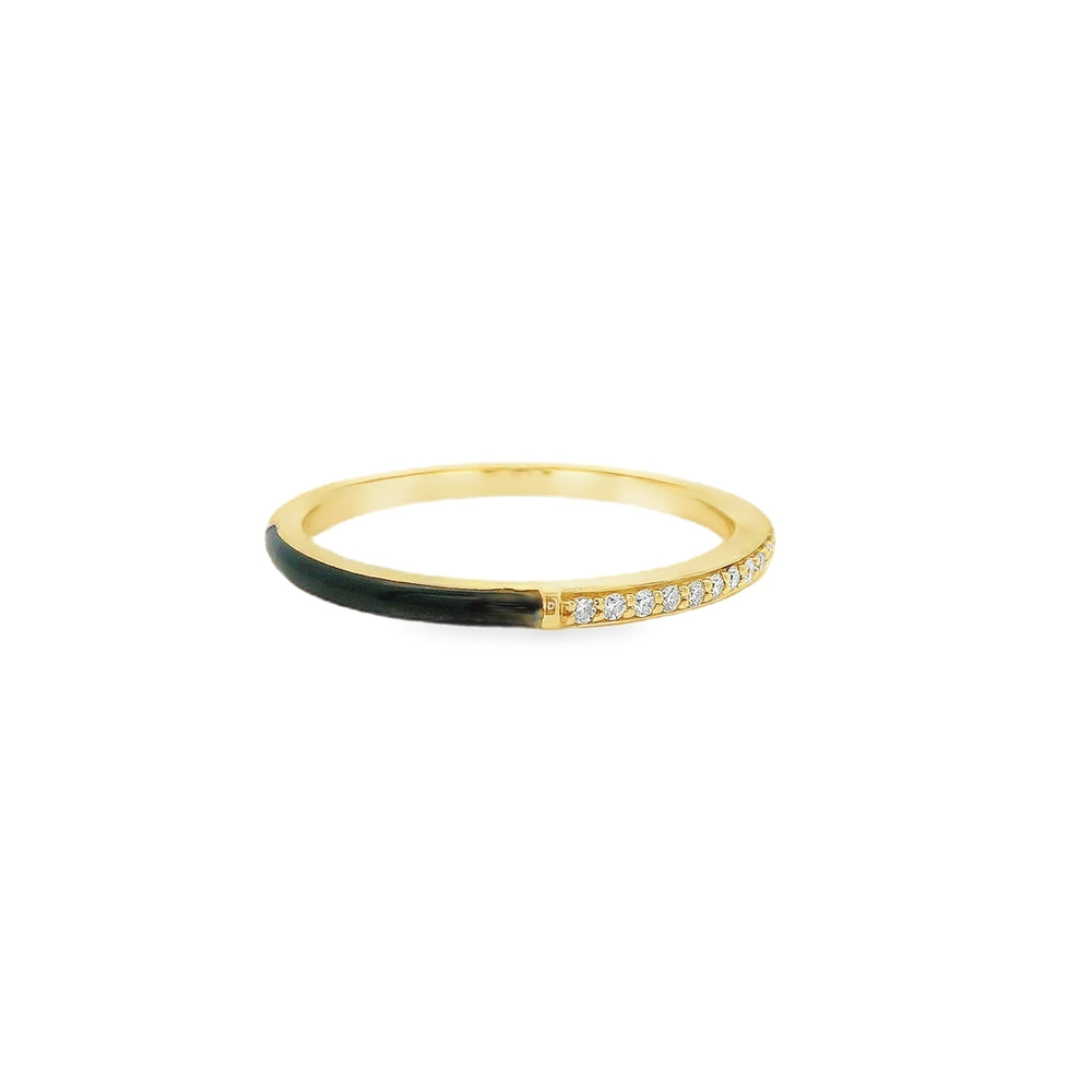14K Yellow Gold 0.06 CTW Diamond Woman's Stackable Ring With Black Enamel