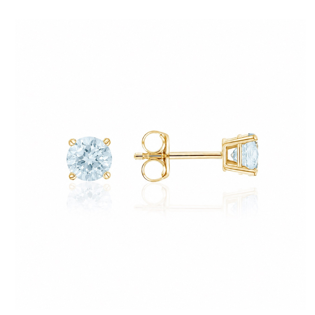 14K Yellow Gold 0.62 CTW Round Aquamarine Stud Earrings