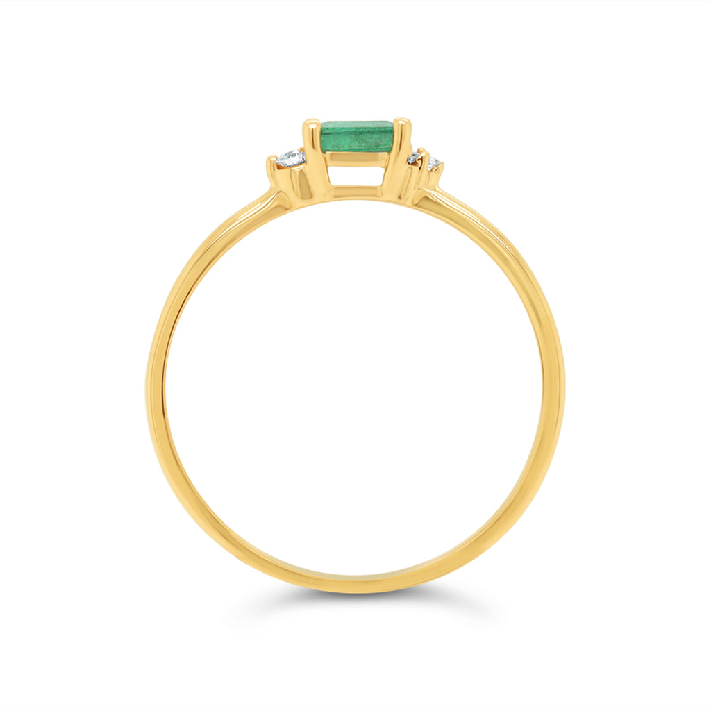 10K Yellow Gold 4x2mm Emerald And 0.023 TDW Diamond Women's Ring