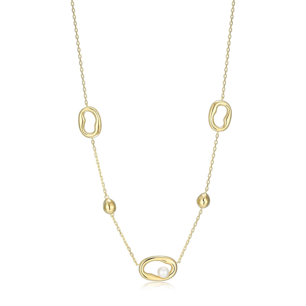 ELLE Sterling Silver Yellow Gold Plated Necklace With White Pearl And Bezel Set Created Ruby