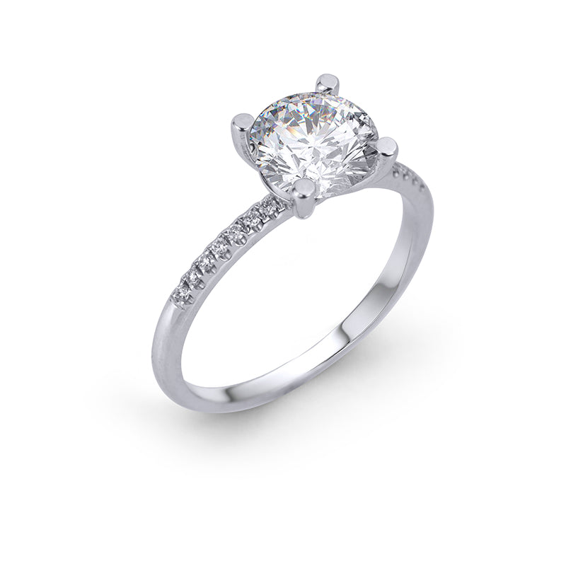 14K White Gold Semi-Mount Solitaire Engagement Ring with 0.08 CTW Diamond Shoulders