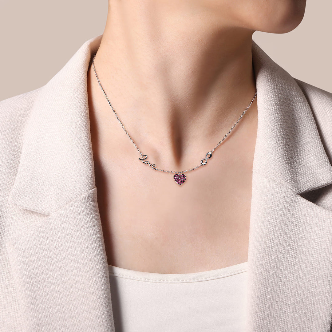 Sterling Silver  Gabriel & Co. Ruby Heart Love Infinity Necklace