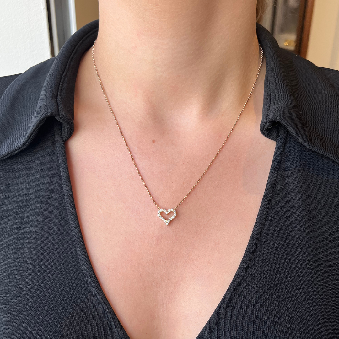 Estate - 18K Rose Gold 0.34 CTW Diamond Set Heart Necklace