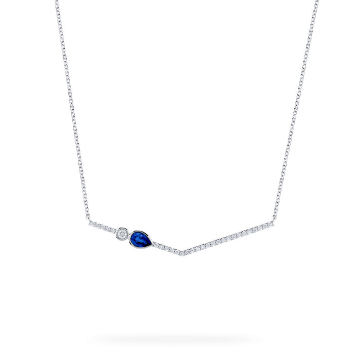 18K White Gold Polished Diamond And Blue Sapphire Birks Necklace