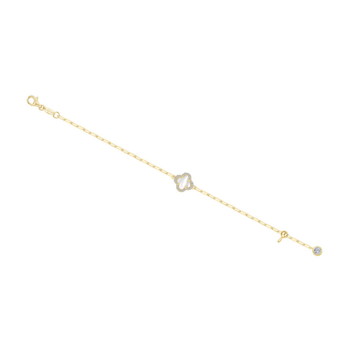 Lafonn Sterling Silver Gold Plated Open Link Bracelet With White Mother Of Pearl And Cubic Zirconia Clover Section