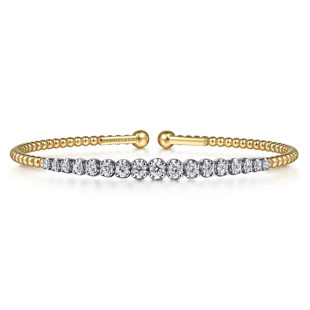 14K Two-tone Gold Gabriel & Co. 6.25" 0.75 CTW Diamond Set Beaded Cuff Bracelet