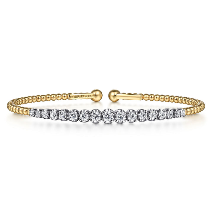 14K Two-tone Gold Gabriel & Co. 6.25" 0.75 CTW Diamond Set Beaded Cuff Bracelet