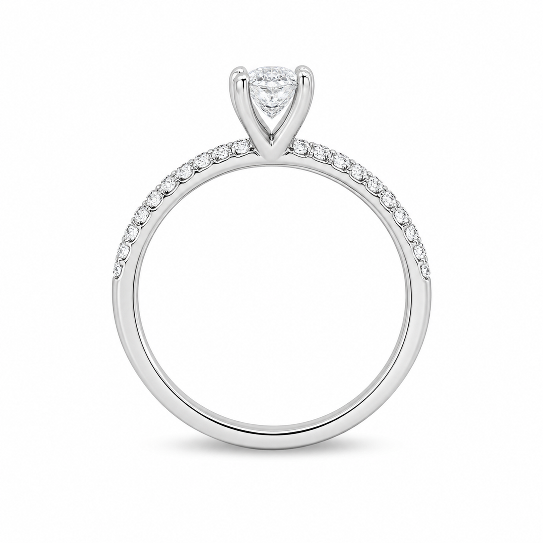 14K White Gold Solitaire 0.08 CTW Diamond Engagement Ring Semi-Mount With Diamond Shoulders